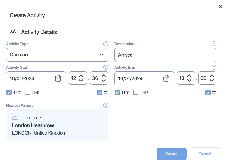 Create activity form