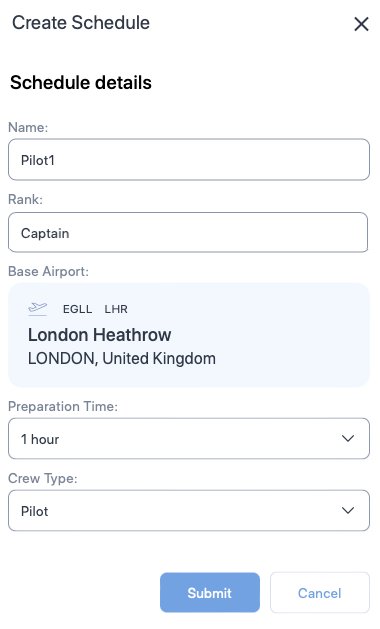 Create schedule form