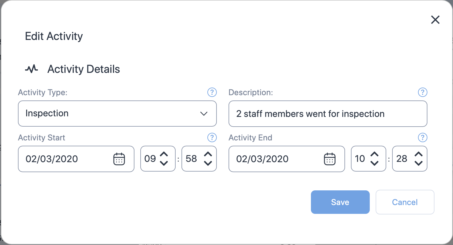 Create activity form