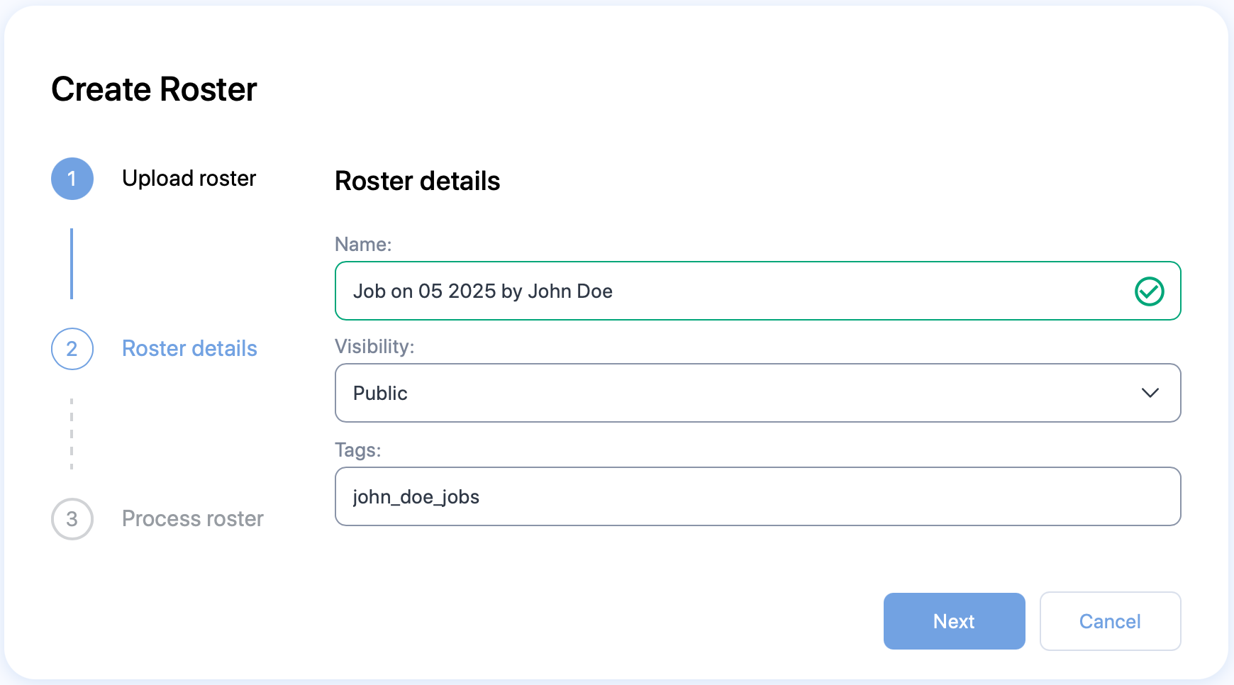 Create roster form