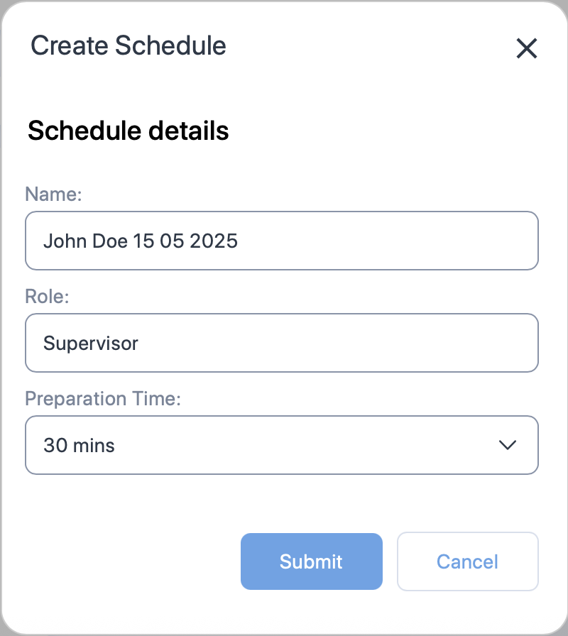 Create schedule form