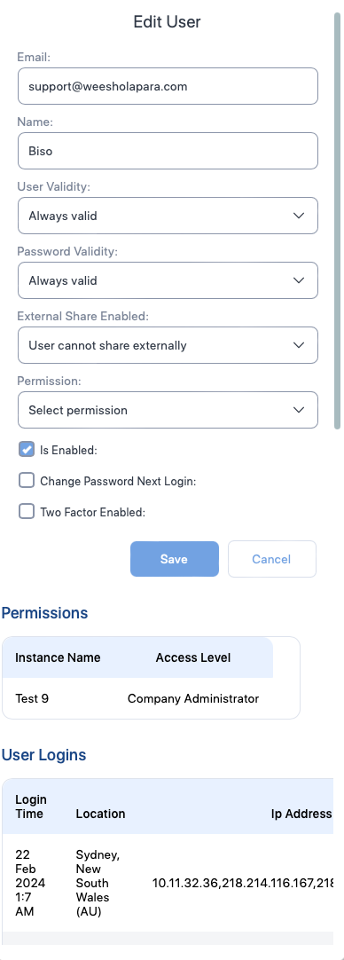 Edit a user form