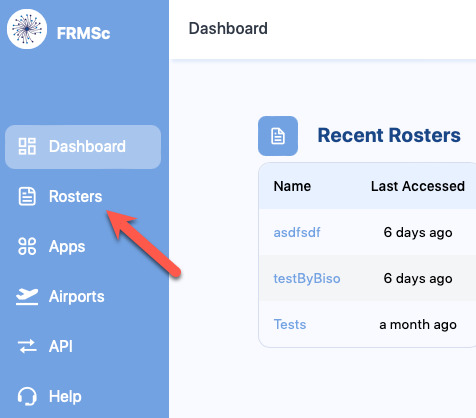 Roster App on left menu panel Roster App on left menu panel